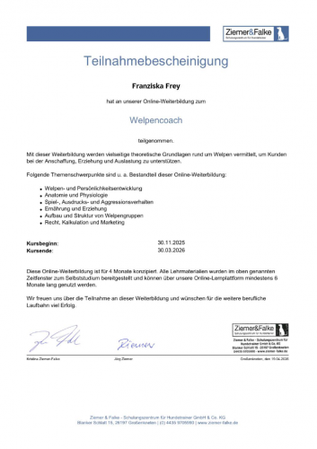 Welpencoach Ziemer und Falke 2025-2026